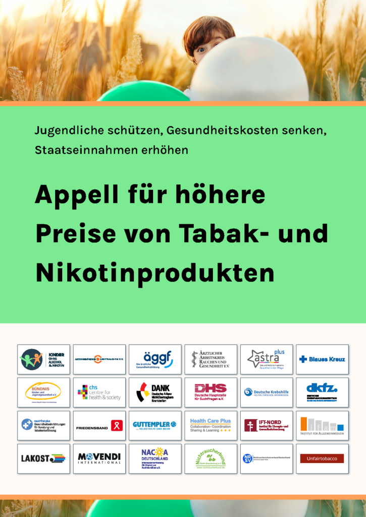 Jugendliche schützen, Gesundheitskosten senken, Staatseinnahmen erhöhen: unter diesem Motto ruft die Initiative Kinder ohne Alkohol und Nikotin die Bundesregierung dazu auf, die Preise von Tabak- und Nikotinprodukten zu erhöhen.