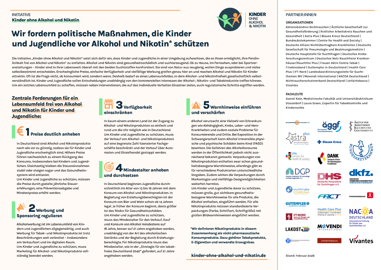 Mehr über den Artikel erfahren Die Initiative Kinder ohne Alkohol und Nikotin hat ihre Forderungen überarbeitet
