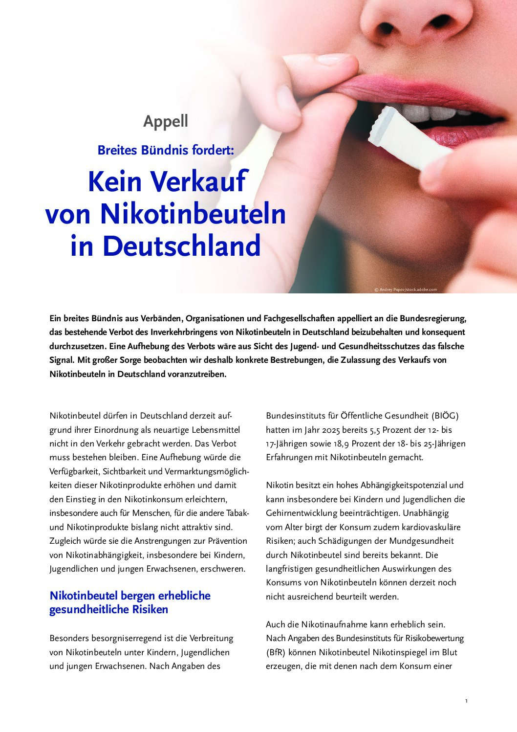 Mehr über den Artikel erfahren Appell: Kein Verkauf von Nikotinbeuteln in Deutschland