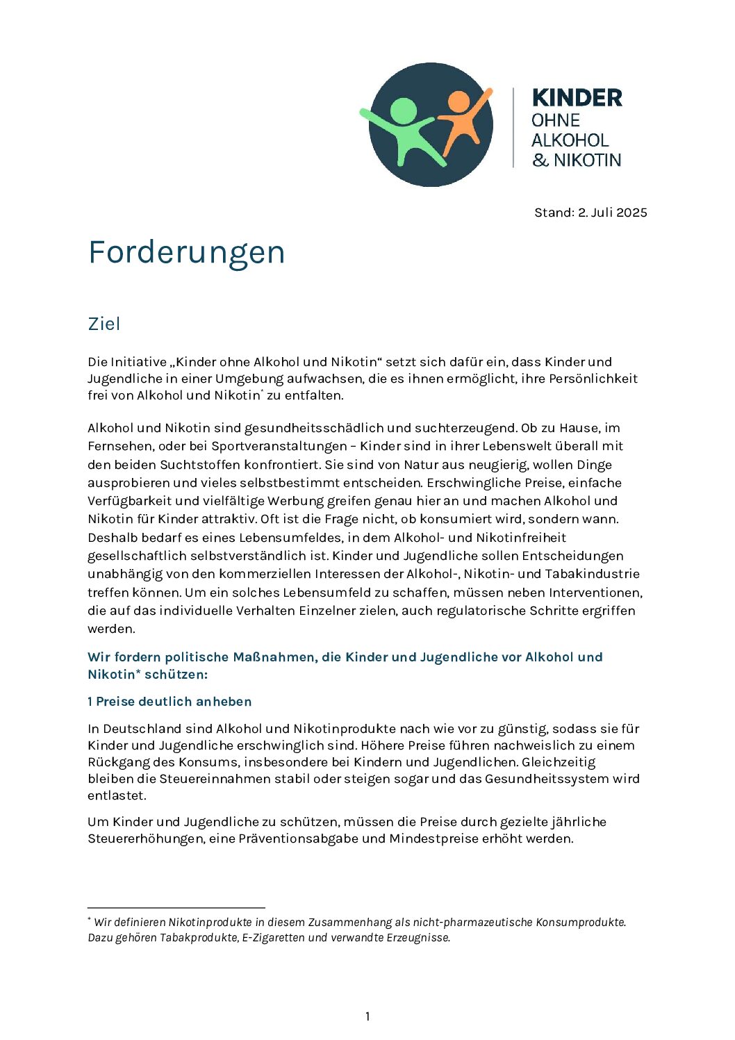 Mehr über den Artikel erfahren Die Initiative Kinder ohne Alkohol und Nikotin hat ihre Forderungen überarbeitet